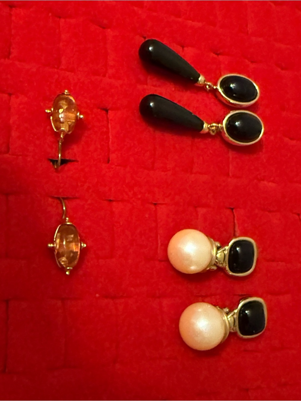 Monet Classic Pearl and Black Stone Drop Earrings - Gold Tone Lot